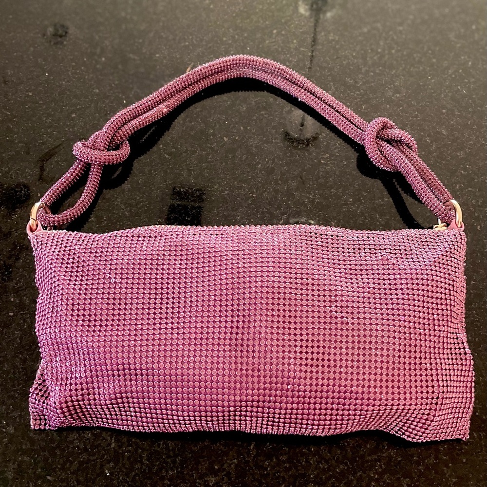 Pink-Purple Rhinestone Hobo Style Bag with Gold Hardware - Picture 3 of 9